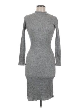 Lulu's Grey Ribbed Long-Sleeve Knit Dress